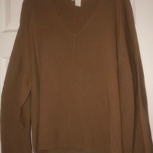 Dark caramel flowy V-neck knit sweater